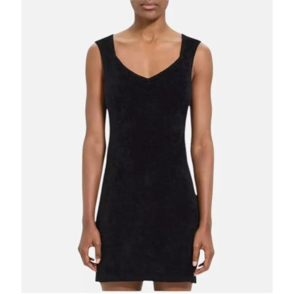 Theory dress womens M Medium black SL SQ Neck DR_Micro Velvet $275 ladies